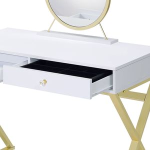 Toeletta Coleen con Finitura Bianca e Oro, Specchio e Vassoio Portagioie - Product Image 5