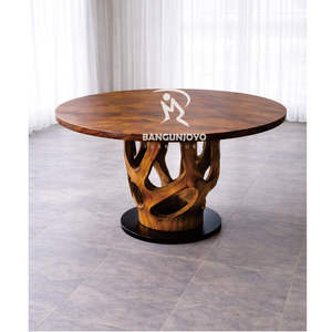 ชุดโต๊ะอาหารสไตล์มินิมอลพร้อมโต๊ะไม้สักและเก้าอี้ไม้สักหุ้มผ้า สำหรับใช้ในอพาร์ทเมนต์และวิลล่า - Product Image 3