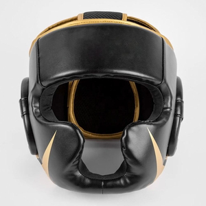 Protector de Cabeza de Boxeo de Cuero PU Negro y Dorado, Protección Facial Completa Transparente, Cierre de Gancho y Bucle, Unisex, para Adultos, Casco Deportivo para Entrenamiento de MMA - Product Image 1