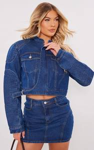 Veste en jean matelassée respirante en tricot surdimensionnée pour femme, coupe boyfriend, motif uni, coton, automne hiver printemps, fermeture boutonnée - Product Image 4