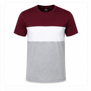 Camiseta de Manga Corta para Hombre, Cuello Redondo, Corte Regular, Diseño Sólido de Punto, Color Combinado Amarillo, Blanco y Azul Marino - Product Image 3