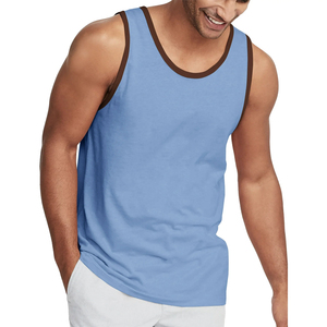 Débardeur sans manches en coton tricoté respirant bleu clair uni pour homme, col rond, décontracté, style muscle - Product Image 3