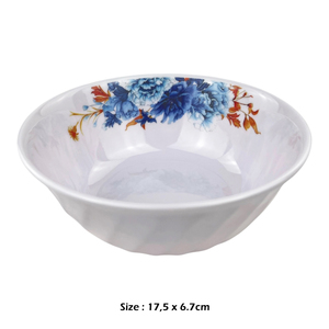 Tazón Redondo de Melamina con Diseño Floral Azul, Plato para Servir Sopa o Fideos de 17.5 cm, Diseño Zen Asiático, Resistente al Calor, Apto para Lavavajillas - Product Image 1