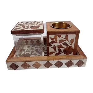 Haute qualité en bois incrustation Bakhoor brûleur plateau boîte ensemble résine incrustation arabe Mubkhar boîte Medkhan - Product Image 4
