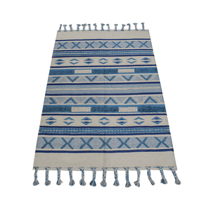 Tapis marocain berbère tissé à la main - Crème beige noir à poils ras texturé motif losanges en coton pour décoration de salon - Product Image 6