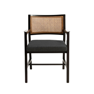 Modern Rattan <b>Dining</b> <b>Chair</b> Solid Wood Arm <b>Chair</b> Upholstered Seat Restaurant Cafe Furniture - Product Image 1