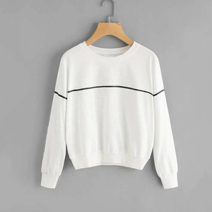 Custom Women White Striped Sweatshirt Casual Long Sleeve <b>Pullover</b> Crewneck Fleece Sweatshirts O Neck Loose Top Cotton <b>Jumper</b> Gym - Product Image 3