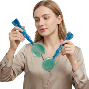 Ensemble de service à salade en résine écologique fait main, motif marbré Aqua Swirl, cuillère et fourchette, compatible lave-vaisselle et micro-ondes, vente en gros - Product Image 1