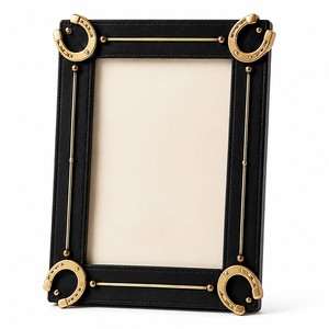 Elegant Equestrian Photo <b>Frame</b> Featuring A <b>Black</b> Leather Finish With Gold Metal Details Perfect For Luxury Home Decor Tabletop - Product Image 6