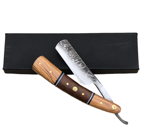 Rasoir de barbier à lame droite en damas avec manche en os fait main et étui en cuir PU - Product Image 1