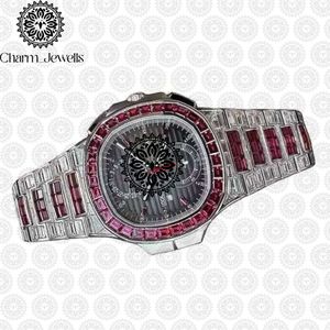 Reloj Mecánico de Lujo para Hombre, de Acero Inoxidable, con Detalles de Rubíes y Diamantes, Fecha Automática, Botón de Fecha, Cierre Oculto - Product Image 5