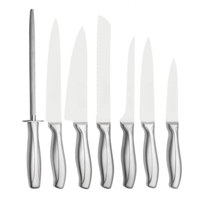 Juego de Cuchillos de Cocina de Acero Inoxidable de 7 Piezas con Bloque de Madera, Mangos Metálicos, Cuchillas de Chef Afiladas y Varilla de Afilado para el Hogar - Product Image 5