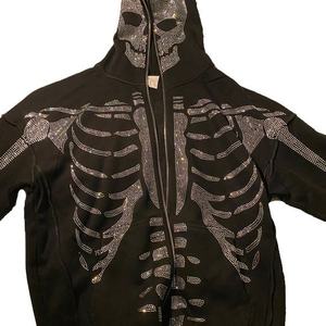 Custom <b>Men's</b> Hoodies with Skeleton Design <b>Thick</b> 360gsm Terry Fabric Full Zip up Black Rhinestones - Product Image 2