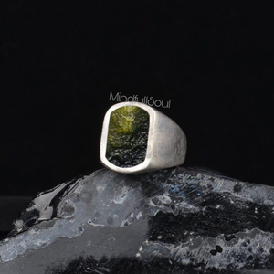 Exclusive Authentic Moldavite <b>Ring</b> for <b>Men</b> | Raw Gemstone Sterling <b>Silver</b> <b>Ring</b> | Certified Boho Statement Jewelry Gift | 2026 - Product Image 5