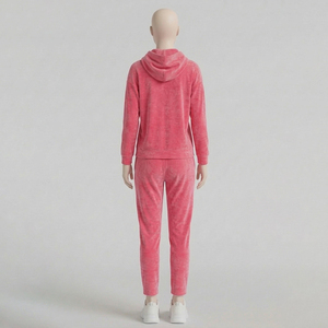 Women's 100% Cotton Velour Embroidered Streetwear Tracksuit 2-Piece Long <b>Set</b> Zipper Hoodie Skinny Fit All Seasons Custom Design - Product Image 4