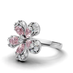 18KT Gold Pink Pear Lab Grown Diamond Flower <b>Ring</b> with Rhodium Plating Luxury Floral Design Women's Fine Jewelry - Product Image 2