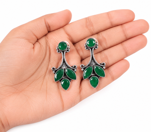 Wholesale MultiStone <b>Stud</b> <b>Earrings</b> for Women Handmade Oxidized <b>Silver</b> Tone Leaf Design Gemstone Statement Jewelry - Product Image 6