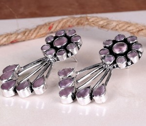 Oxidized Brass Antique Silver Plated Bezel Setting Trendy Pear Cut Quartz Pink Stone Butterfly Drop <b>Earrings</b> Women's Jewelry - Product Image 4