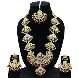 Indian Stylish Layered Pearl Rani Haar Long Kundan Necklace Zircon Alloy Jewellery Set Wedding Engagement Party <b>Gift</b> Hiphop Gold - Product Image 1