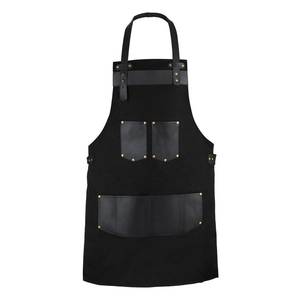 Tablier en toile robuste avec poches, logo personnalisé, sangle de cou en cuir réglable, attaches dorsales, uniforme professionnel pour barman - Product Image 1
