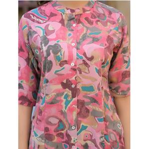 Haut de style Kurti rose imprimé ethnique pour femme, le plus vendu, en matière respirante, idéal pour les occasions festives, décontractées et de bureau – En promotion - Product Image 1