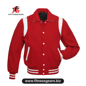 Veste universitaire rouge pour homme en laine et polyester, style preppy, col rabattu, coupe classique, pour l'automne - Product Image 1