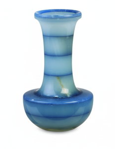 Jarrón de Piedra Ónix Azul Cielo Hecho a Mano - Florero de Mármol con Rayas Horizontales para Decoración de Hogar de Lujo y Mesa Moderna Elegante - Product Image 1