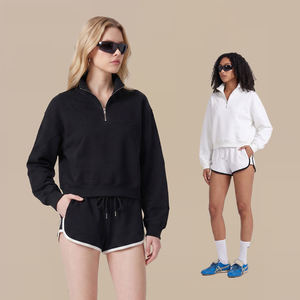 OEM 2026 Wholesale Cropped <b>Sweatshirt</b> Pullover Stand Collar <b>Half</b> <b>Zip</b> Casual <b>Sweatshirt</b> Blank Athletic Clothing for <b>Ladies</b> - Product Image 1