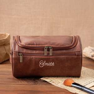 Custom Leather Toiletry <b>Bag</b> Genuine Leather Travel Dopp Kit Waterproof <b>Men</b> Cosmetic Storage Shaving <b>Wash</b> <b>Bags</b> LYG-0103 - Product Image 1