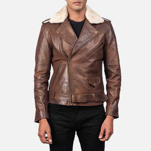URBANGAZER Men's Brown Wool/Viscose Stand Collar <b>Covered</b> <b>Button</b> Closure Breathable Windproof Winter Slim Fit Moto Jacket - Product Image 2