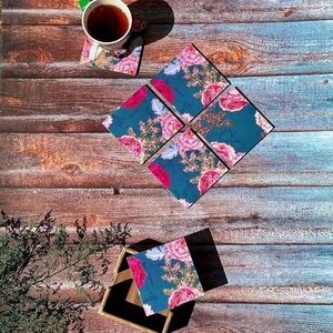 Posavasos de madera Meena Wood Art Design, posavasos de madera para bebidas en diferentes colores, juego de Blossom Craft India. - Product Image 1