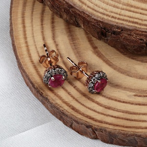 Wholesale 925 <b>Sterling</b> <b>Silver</b> Natural Round Ruby Diamond Halo <b>Stud</b> Earrings Memoria Jewels - Product Image 4