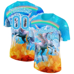 Wholesale Direct Manufacturing Industry Custom Lakes Blue White 3D Pattern Design <b>Unicorn</b> Rainbow Performance <b>T</b>-<b>Shirt</b> 100% - Product Image 1