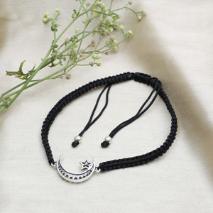 Natural Sterling Silver Bohemian Style Positive Energy Amethyst Adjustable Black Cord Moon Star <b>Bracelet</b> Jewelry Gifts Love - Product Image 3
