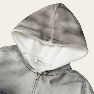 Vintage Acid Wash Zip Up Hoodie <b>Men</b> Oversized Distressed Streetwear Graphic Print Full Zip <b>Grey</b> Hooded <b>Sweatshirt</b> - Product Image 3