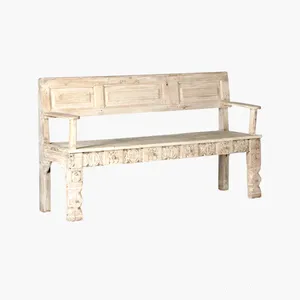 Solid Recycled Mango Wood Seating Bench Sofa <b>Chair</b> <b>Rustic</b> Farmhouse Furniture for Garden Hall Entryway Living Room <b>Dining</b> - Product Image 2