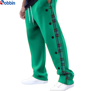 New Fashion Comfortable Vintage Side Button Striped Patchwork Pants Mens Trendy <b>Drawstring</b> Loose Straight <b>Trousers</b> Men Pants - Product Image 4