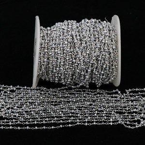 Cadena de Rosario de Pirita Plateada con Cuentas Rondelle Facetadas de 3mm, Cadena de Piedras Preciosas Envuelta en Alambre, Fabricante Mayorista - Product Image 3