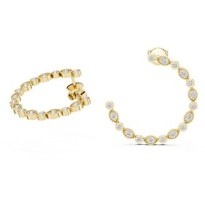 Boucles d'oreilles créoles de qualité supérieure, taille ronde, en or massif 14 carats, bijoux élégants pour femmes, avec diamants de laboratoire - Product Image 1
