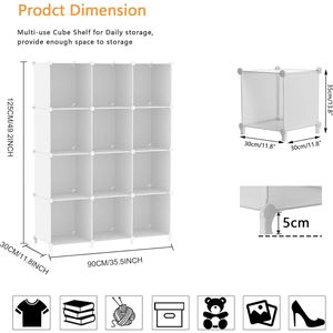Organizzatore di Stoccaggio in Plastica a 12 Cubi Fai-da-Te, Scaffale per Libri, Armadio, Ripiani per Vestiti, Facile Montaggio, Contenitori Cubici - Product Image 3