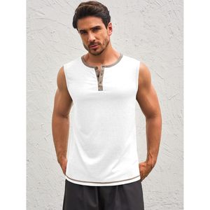 2025 <b>Men's</b> Workout Tank Tops Casual Summer Beach Gym Muscle <b>Henley</b> <b>Shirt</b> Basic Sleeveless Design - Product Image 1