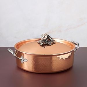 Cacerola Redonda Vintage de Cobre Martillado con Asas de Aleación de Zinc y Perilla de Tapa con Forma de Bollo para Comidas Elegantes - Product Image 3