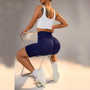 Shorts de sport taille haute pour femmes, personnalisables en gros, effet ventre plat, coupe athlétique en V, pour la course et le yoga, effet délavé - Product Image 6