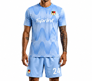Ensemble de maillots de football unisexe bleu clair personnalisé, manches courtes, évacuation de l'humidité, impression numérique, anti-rétrécissement, 100% polyester - Product Image 5