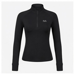 North Approach Women's Black Quarter-Zip Long Sleeve Yoga <b>Top</b> <b>Sweat</b>-Wicking Breathable Sportswear - Product Image 3