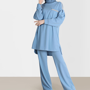 Ropa Deportiva Musulmana Modesta con Logotipo Personalizado para Mujer, Sudadera con Capucha de Manga Larga y Pantalones a Juego, Conjunto de 2 Piezas, Secado Rápido, UPF50+ - Product Image 3