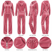 Ensemble de survêtement rose en velours à capuche pour femme, coupe ample, décontracté, toutes saisons, 2 pièces, manches longues, ensemble jogging en velours