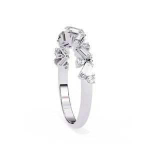 Bague unisexe en or massif 10K 14K 18K avec diamant de laboratoire rond baguette en zigzag et bande chevron, certifiée IGI, bijoux fins modernes, cadeau - Product Image 3