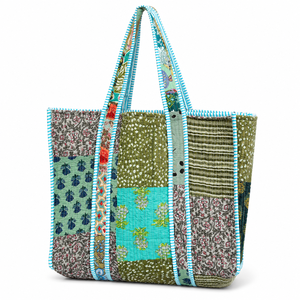 Eco-Friendly Bohemian <b>Patchwork</b> Cotton Tote <b>Bag</b> with Embroidery and Floral Panels Open Closure for Women Shopping - Product Image 1