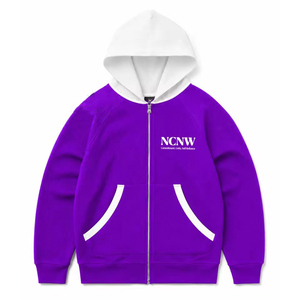 Sudadera con capucha y cremallera completa para mujer NCNW Sorority, color marrón claro con contraste, manga larga, letras griegas bordadas, estilo casual - Product Image 3